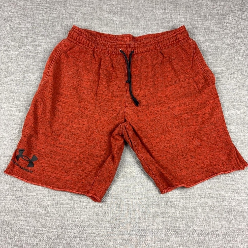 Under Armour Shorts Mens XL Red French Terry Sweat 9 Inseam Drawstring Athletic